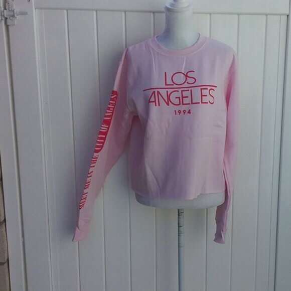 Mighty Fine Sweatshirt Women's Size Smal Pink LA Graphic Cropped - Picture 3 of 8